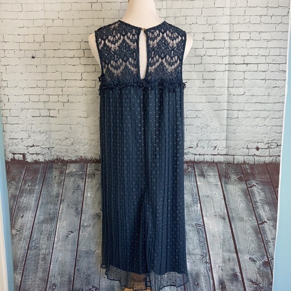 Lane Bryant Blue Pleated Lace Yoke Swing Shift Dress 14/16 Plus Mini Feminine - Picture 11 of 16